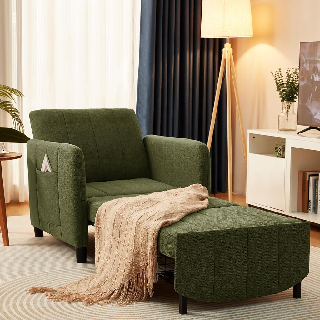 ZZW Sleeper Chair 84' Extra Long Convertible Chair Bed Upgraded 3-in-1 to 4-in-1 Pull Out Chair & Single Sofa Bed for Adult Sleeping Chair for Living Room Small Space (Modern Green)