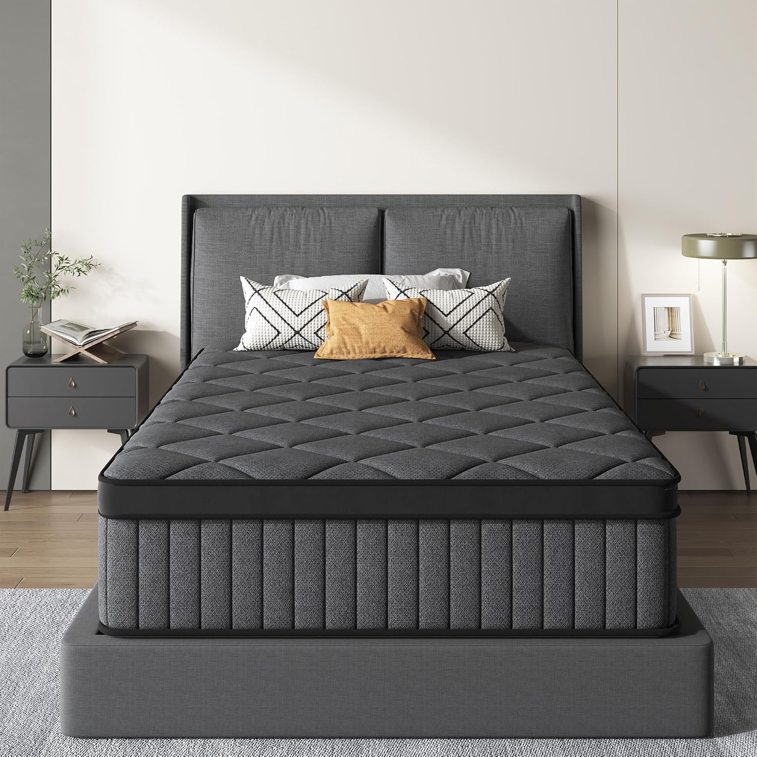 Twin Black Mattress,10 inch Hybrid Mattress Twin Size,Medium Firm with Memory Foam and Pocket Springs,Breathable Cover 10 inch Bed in a Box,39'X75'X10'