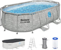 Bestway Power Steel Swim Vista 14' x 8'2' x 39.5' Above Ground Pool, Oval Metal Frame Outdoor Swimming Pool Set with Filter Pump, Ladder, and Cover
