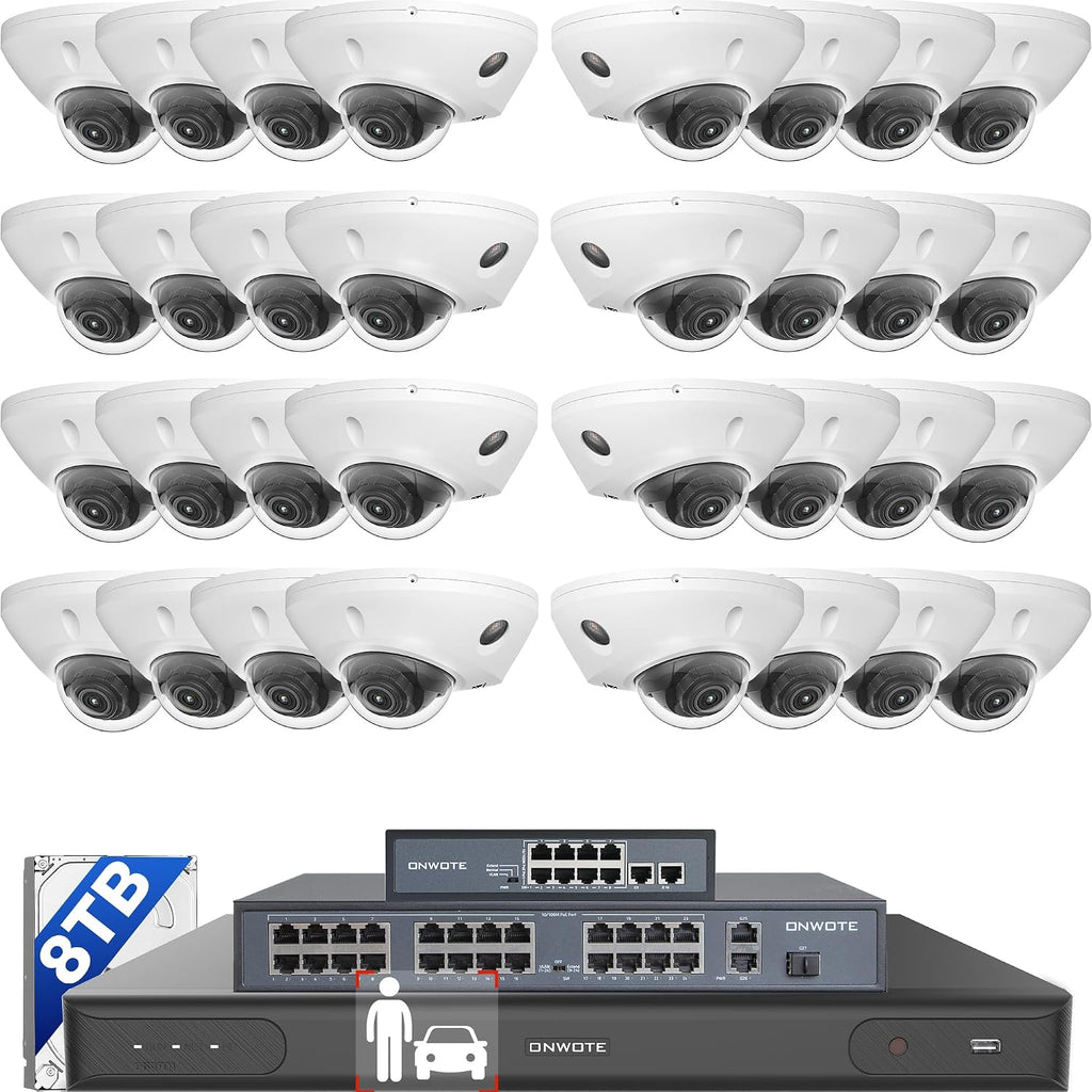 ONWOTE 12MP NVR 32 Channel Security Camera System, Face Recognition& AcuSearch, 32x 5MP 30FPS PoE IP Cameras, AI Color Night, 32CH 6K 4K Commercial NVR 8TB, 4 HDD Ports Support 40TB, Business CCTV