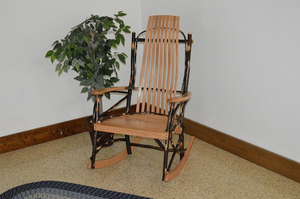 Amish-Made Large 9-Slat Natural-Stained Oak and Hickory Rocking Chair