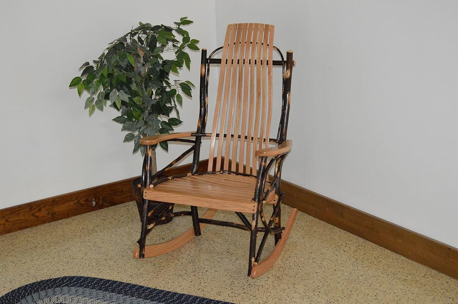 Amish-Made Large 9-Slat Natural-Stained Oak and Hickory Rocking Chair