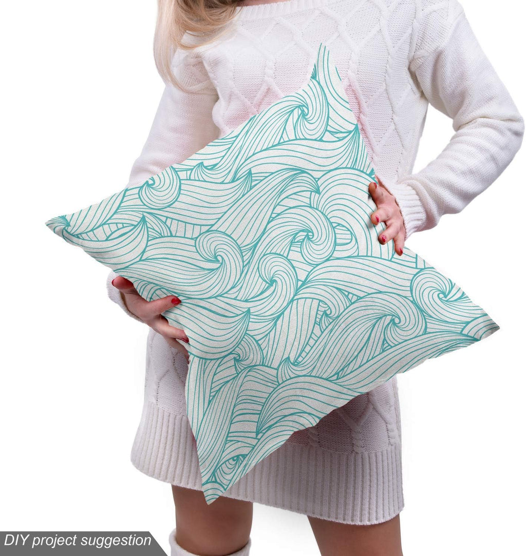 Ambesonne Turquoise Fabric by The Yard, Ocean Themed Waves Abstract Swirls Curlicues Lines Ornamental Vintage Summer, Decorative Fabric for Upholstery and Home Accents, 10 Yards, Teal White