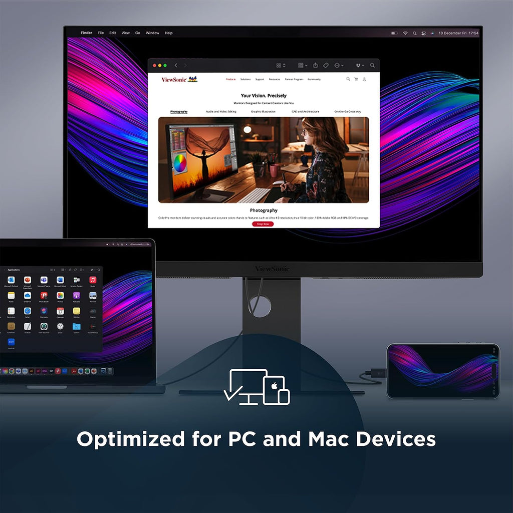 ViewSonic VP2488-4K 24 Inch 4K Mac-Ready Monitor, IPS with 100% sRGB, 98% DCI-P3 and Pantone Validated for Mac Studio and MacBook Pro, Advanced Ergonomics, Thunderbolt 4, USB, HDMI, and DisplayPort