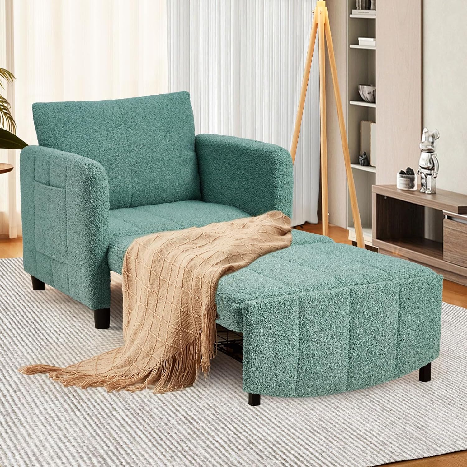 ZZW Sleeper Chair 84' Extra Long Convertible Chair Bed Upgraded 3-in-1 to 4-in-1 Pull Out Chair & Single Sofa Bed for Adult Sleeping Chairs for Living Room & Small Space