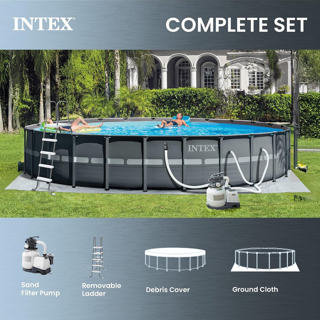 INTEX 26339EH Ultra XTR 24ft x 52in Above Ground Swimming Pool Set with Sand Filter Pump, Inflatable Lounge Pool Recliners (2-Pack) and Inflatable Beverage Cooler