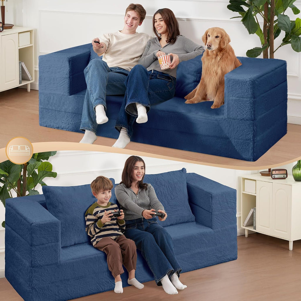 Futon Sofa Bed with Pillow, 3-in-1 Sleeper Sofa Bed with Removable Cover, Convertible Floor Sofa Bed, No Assembly Boneless Couch for Living Room, Bedroom