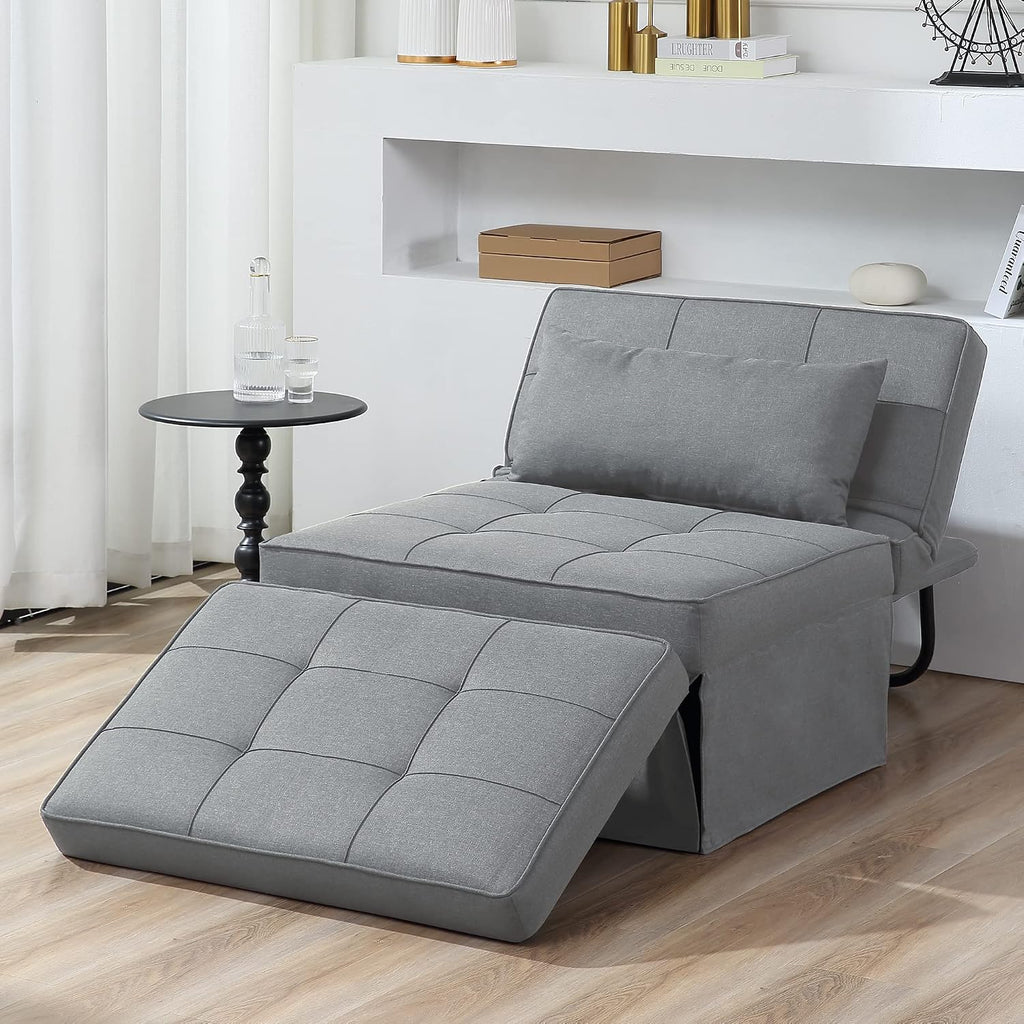 BIGSYY Sofa Bed, Set of 4 in 1 Multi Function Folding Ottoman Sleeper Bed,Modern Convertible Chair Adjustable Backrest Sleeper Couch Bed for Living Room Small Room Apartment, Light Grey