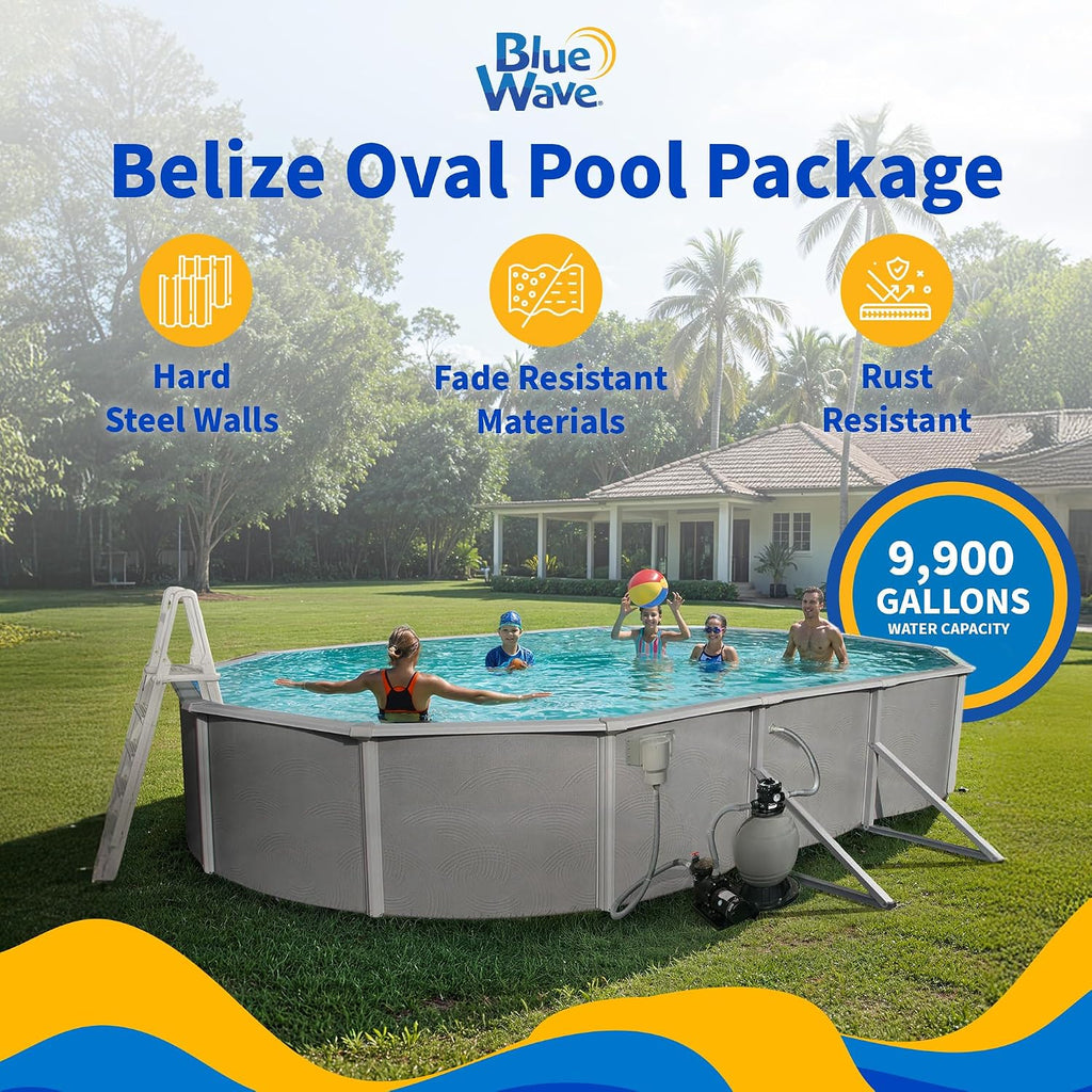 Belize 15-ft x 30-ft Oval 52-in Deep 6-in Top Rail Swimming Pool Package