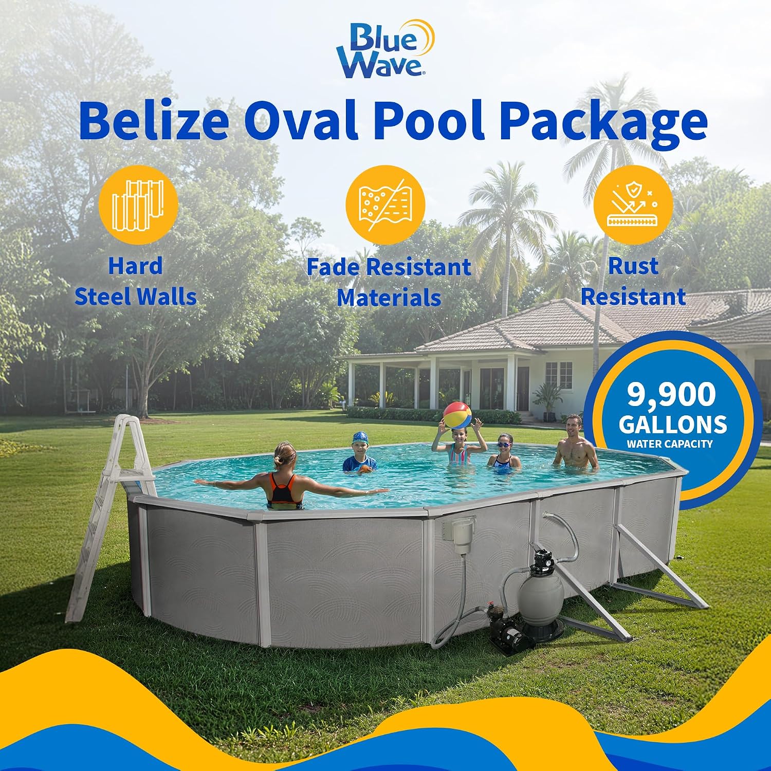 Belize 15-ft x 30-ft Oval 52-in Deep 6-in Top Rail Swimming Pool Package