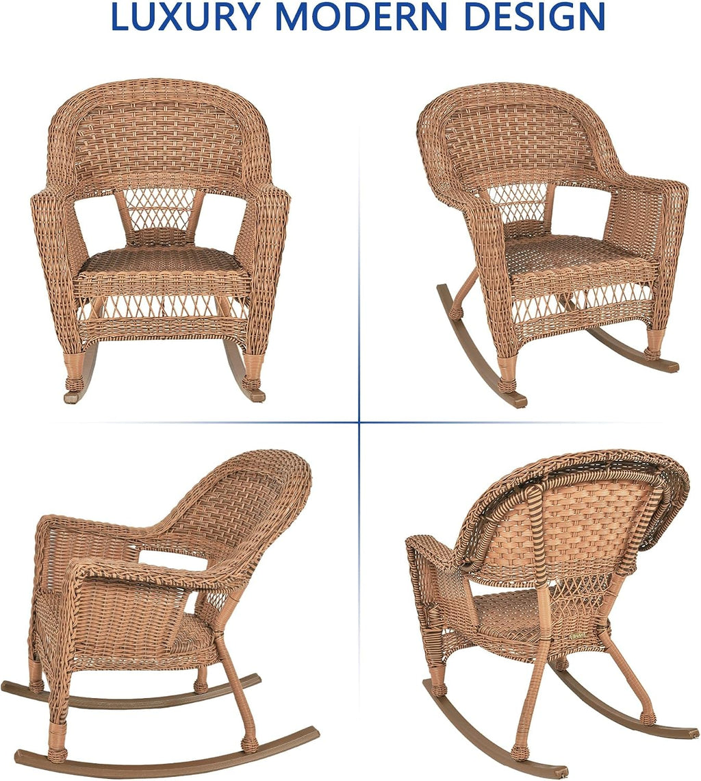 Jeco Set of 2 Wicker Rocker Chairs, Honey