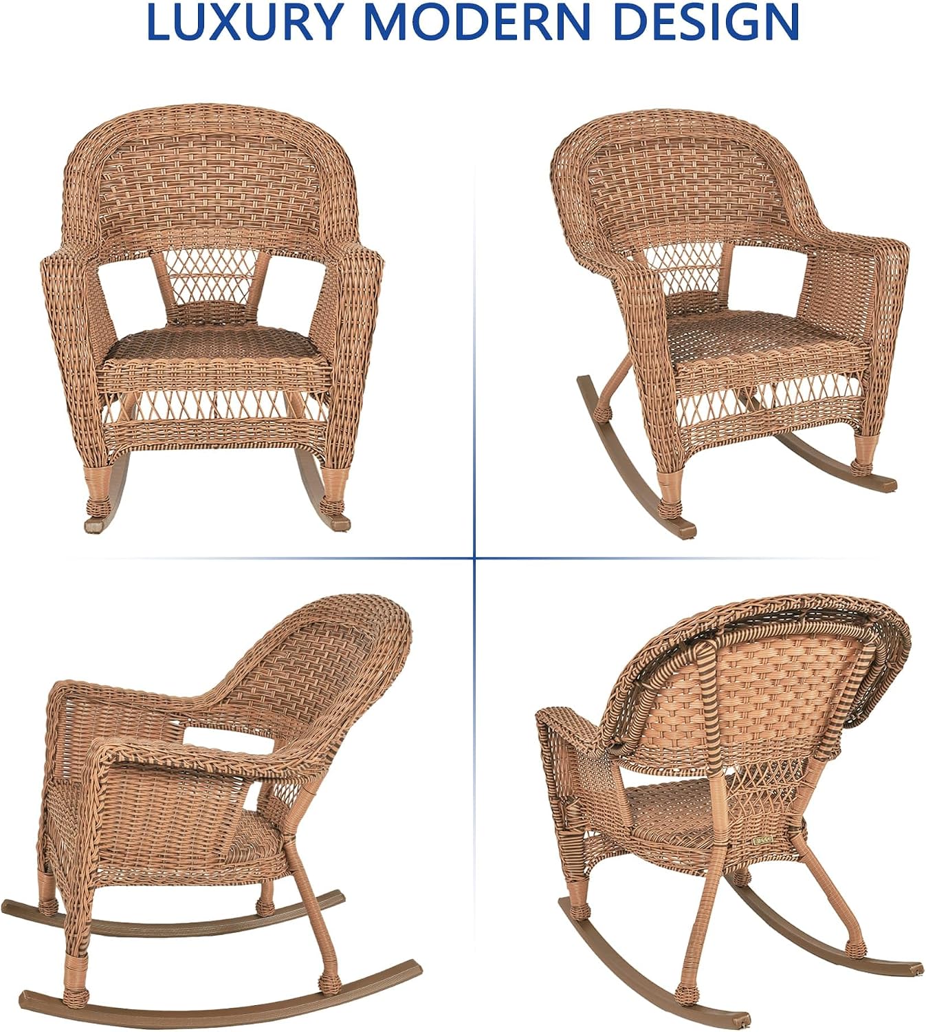 Jeco Set of 2 Wicker Rocker Chairs, Honey