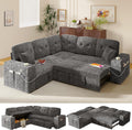 Modular Sectional Sleeper Sofa Bed, 4-in-1 Pull Out Couch Bed with Adjustable Backrest | Hidden Storage | Wide Armrest | Charging, 5-Seat Sectional Couches for Living Room, Grey Chenille