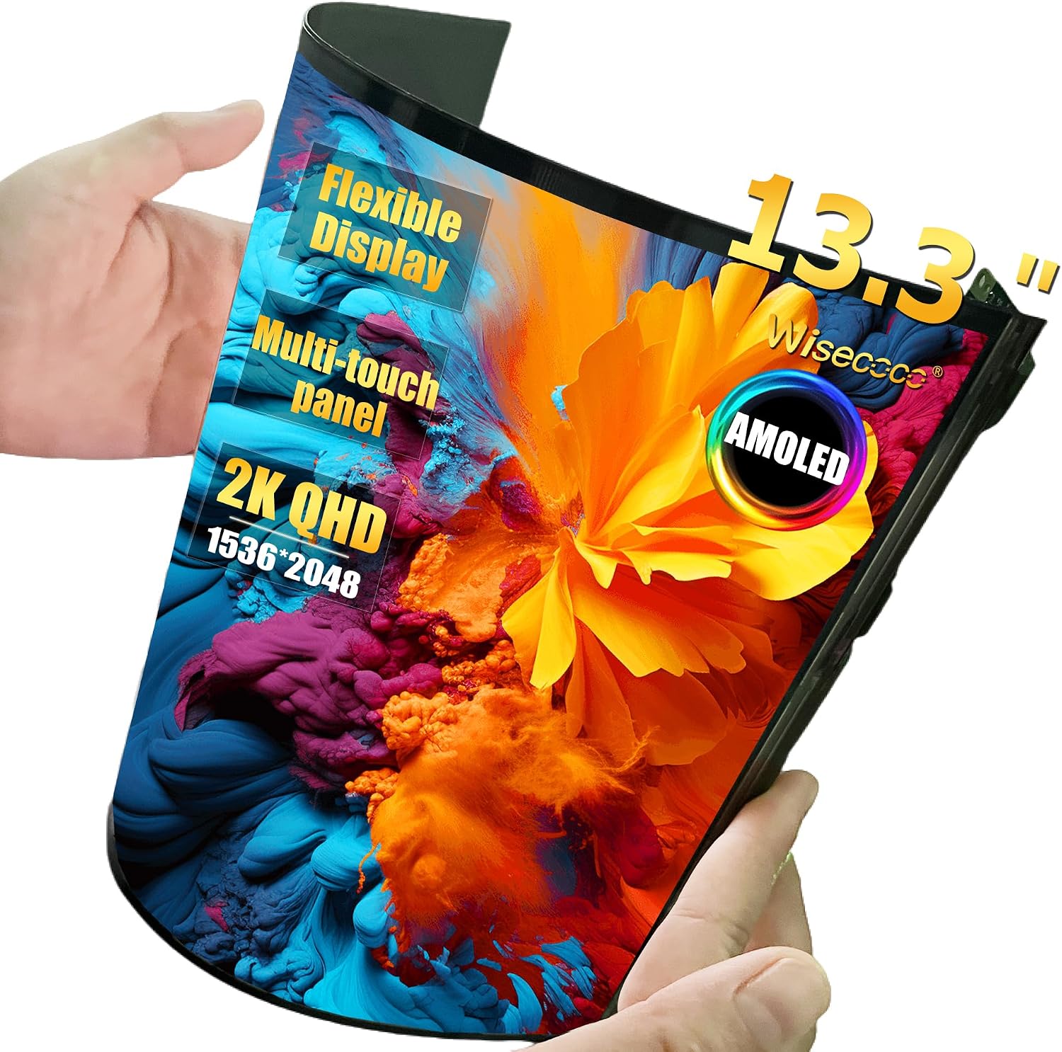 wisecoco OLED Flexible Display 13.3 Inch Amoled On-Cell Capacitive Touchscreen 2K 2048x1536 IPS Bendable Flexible Screen Display