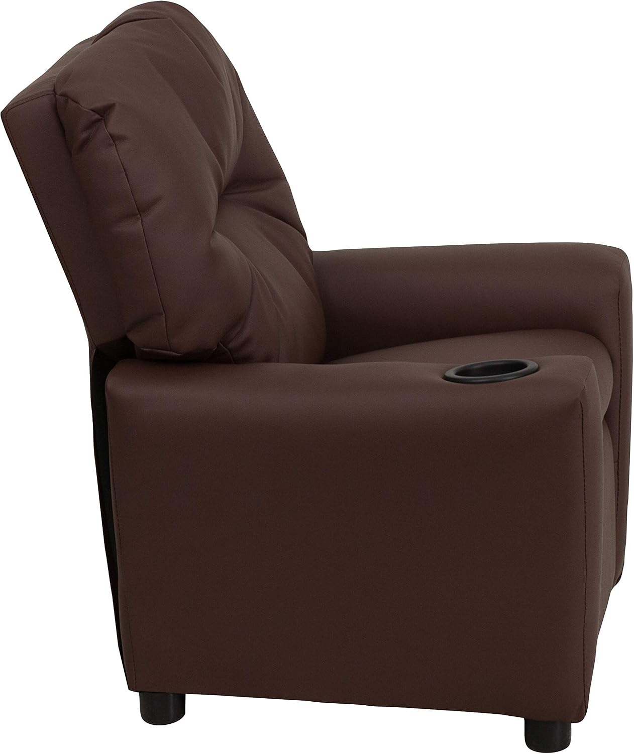 Flash Furniture Chandler LeatherSoft Kids Recliner with Cup Holder and Safety Recline, Contemporary Reclining Chair for Kids, Supports up to 90 lbs., Brown