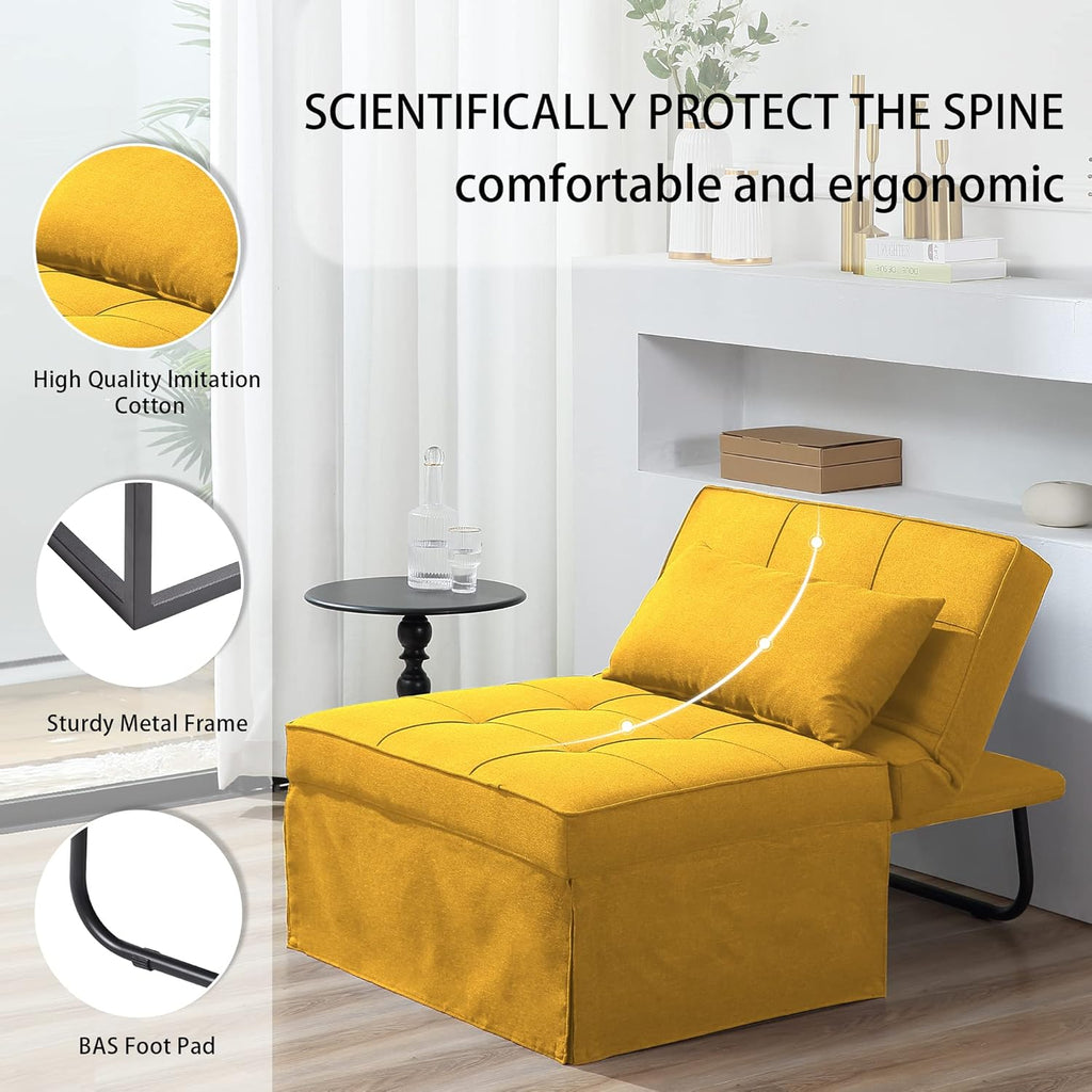 BIGSYY Sofa Bed, Set of 4 in 1 Multi-Function Folding Ottoman Breathable Linen Couch Bed with Adjustable Backrest Modern Convertible Chair for Living Room Apartment Office, Yellow