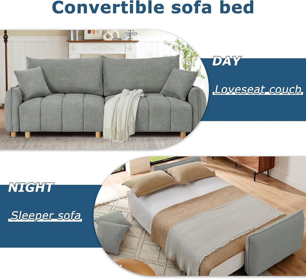 Mofolit Sleeper Sofa Bed Convertible Couch with Storage in Chenille Fabric Loveseat for Living Room Apartment and Small Spaces (Grey)