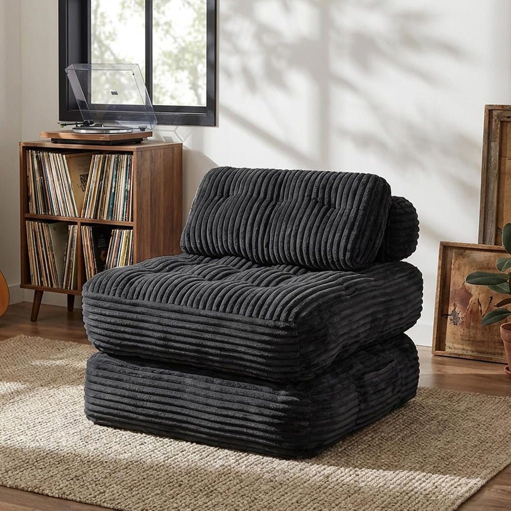 Claiks Folding Sofa Bed, Boneless Chair with Pillow Sleeper Sofa with Back Support, Sleeper Chair Portable Fold Out Chair Bed Comfy Foldable Mattress for Living Room, Black, Single