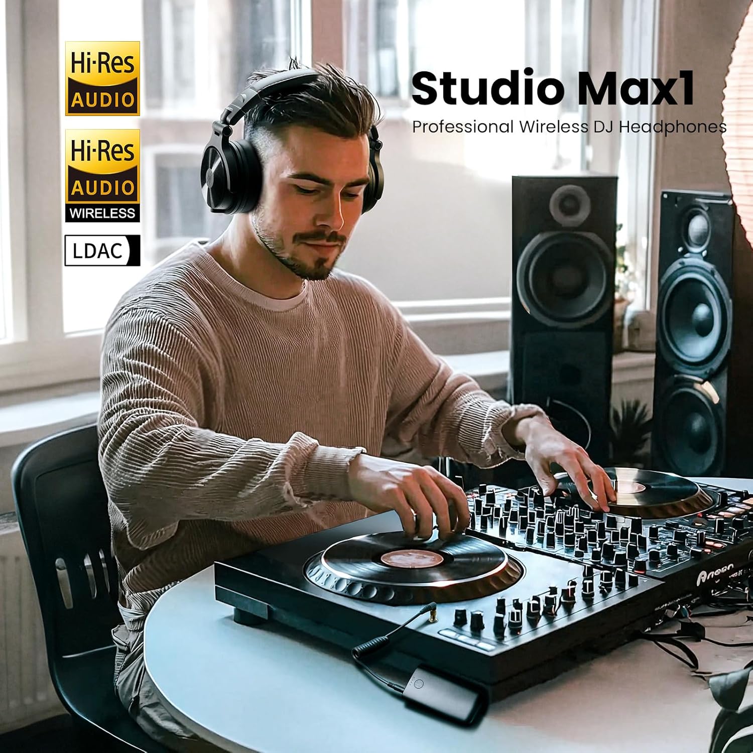 OneOdio Studio Max 1-20MS Low-Latency Wireless DJ Headphones, 120H Playtime, Lossless Hi-Res/LDAC Audio, Dual-Mic ENC, Dongle/Bluetooth/Wired Connection for Studio Guitar and Gaming PC Computer