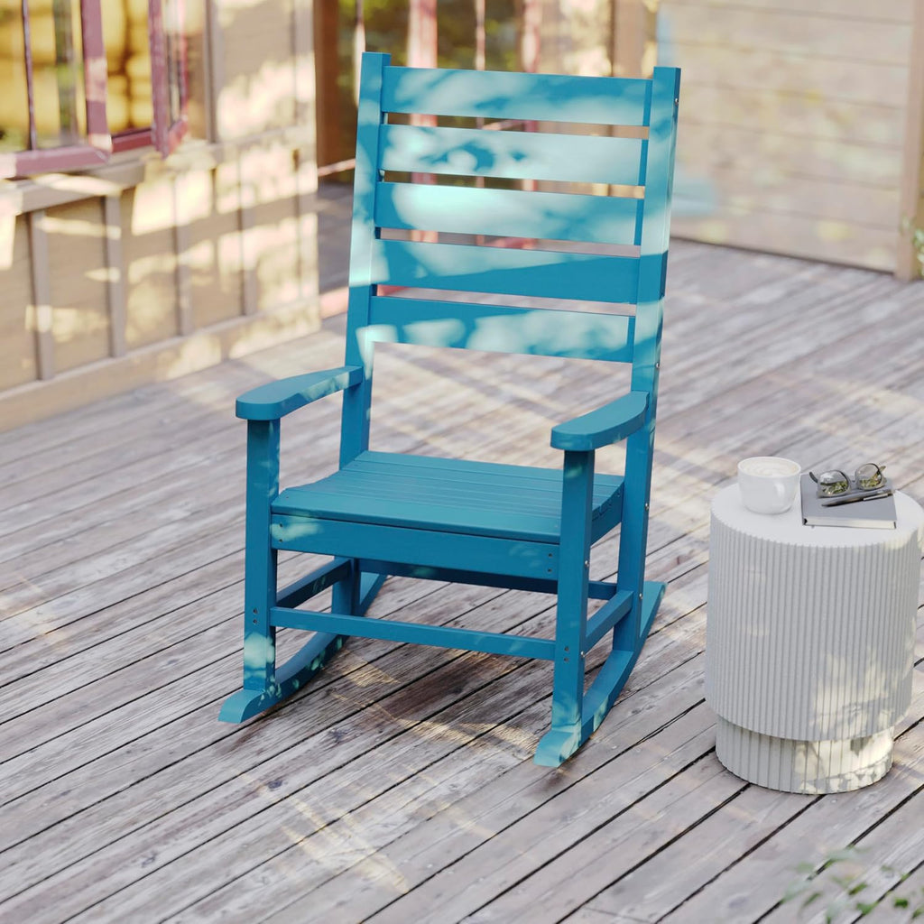 Flash Furniture Manchester Commercial Grade Outdoor Rocking Chair, All-Weather HDPE Indoor/Outdoor Rocker, Blue