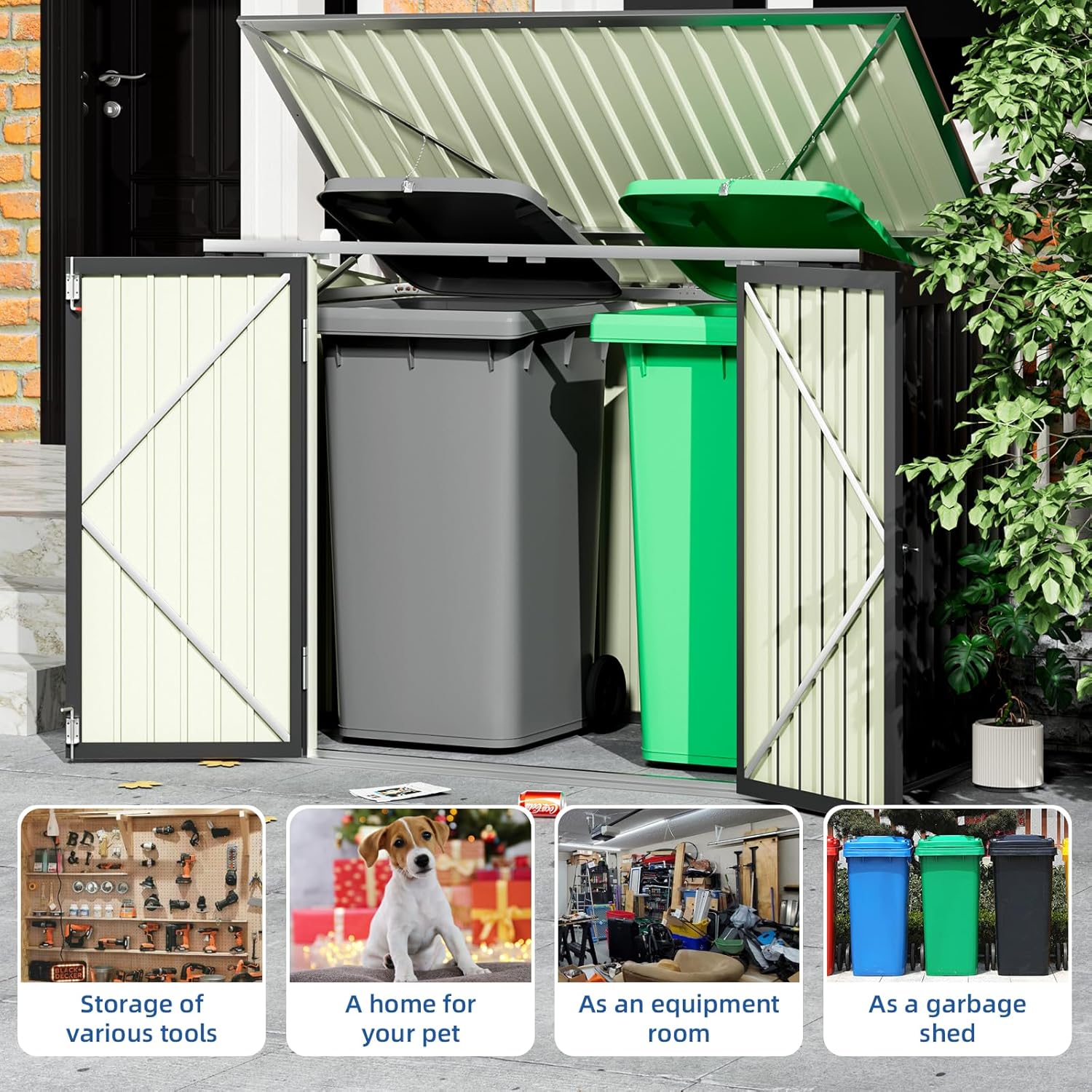 Patiowell 6x3 FT Storage Shed, Outdoor Metal Horizontal Sheds with Lockable Door, Waterproof Outside Trash Can Storage Shed for Lawn Garden Backyard, Black