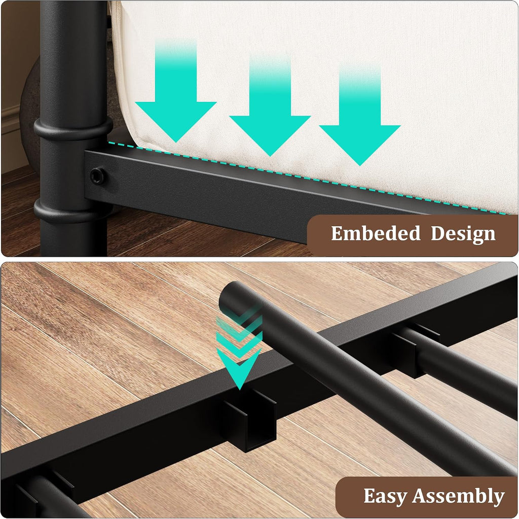 IDEALHOUSE Twin Daybed with Classic Headboard,Metal Twin Bed Frame Heavy Duty Steel Slats Support,Sofa BedFrame for Living Room, Guest RoomNoise Free, No Box Spring Needed, Black