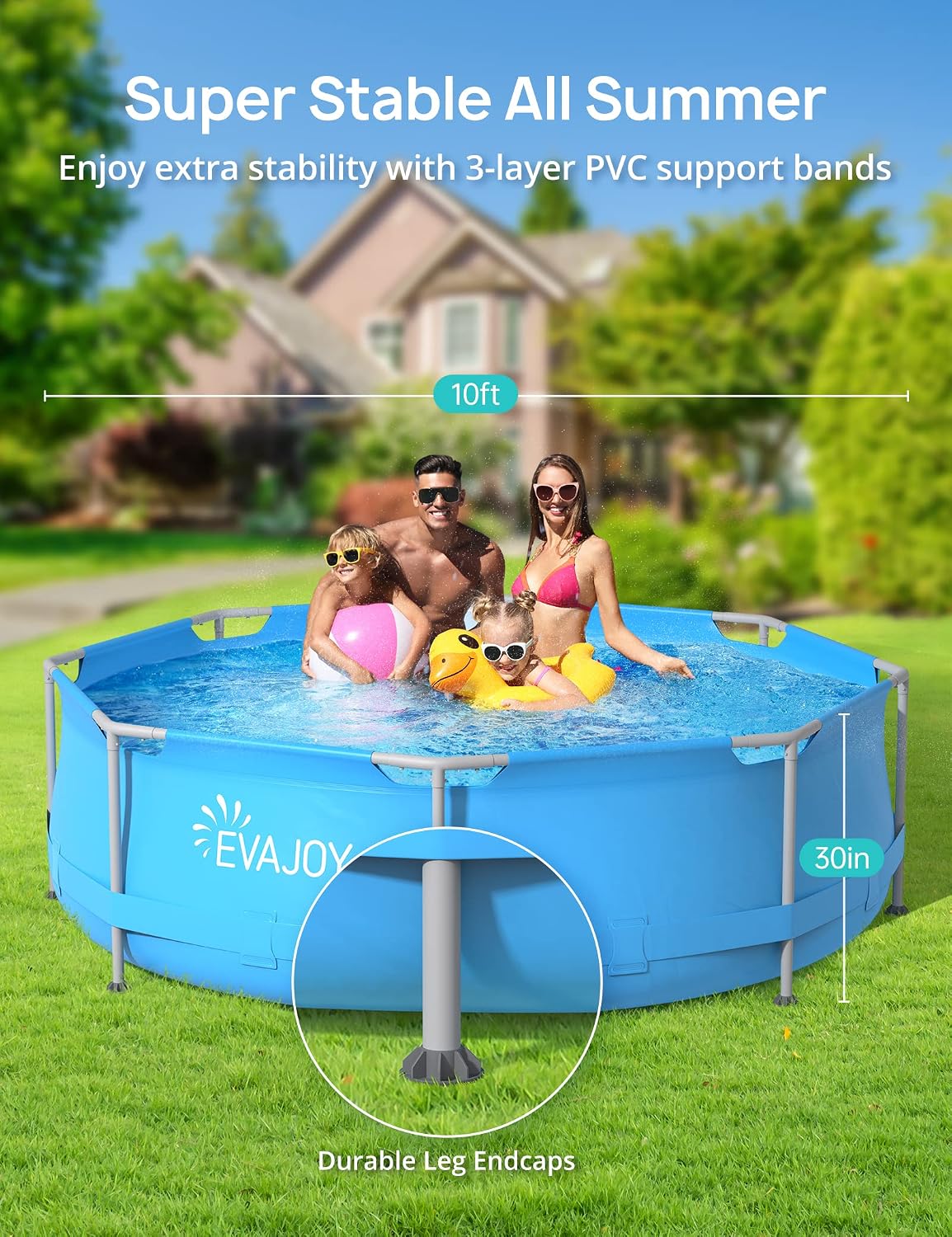 Evajoy 10 ft x 30 Inch Outdoor Metal Frame Above Ground Round Swimming Pool with Easy Set-Up, Pool Only