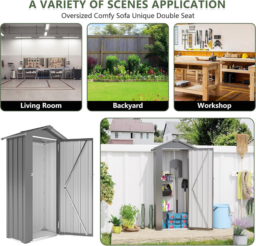 2.5x1.4 FT Outdoor Storage Shed, Small Metal Tool Shed with Waterproof Roof and Lockable Door, Garden Tool Sheds Storage Cabinet for Backyard Patio Lawn, Black