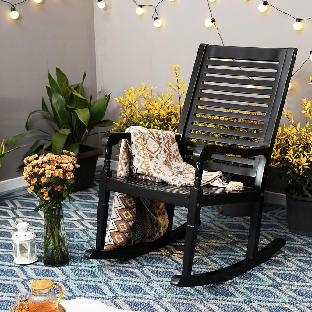 Sophia & William Outdoor Wood Rocking Chairs Set of 2 Black, Patio Rocking Chair for Porch, Patio, Garden, Lawn, Balcony, Backyard and Indoor, 2 Pack