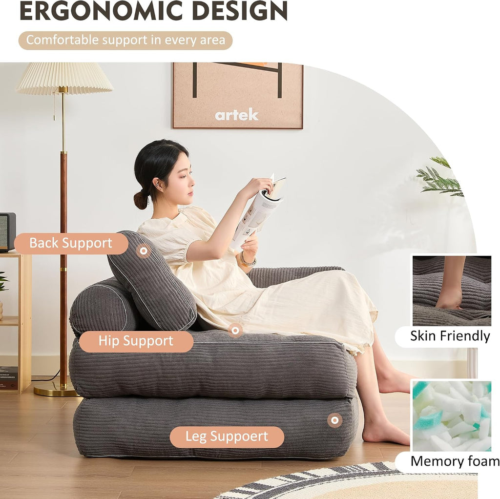 Afuson Plus Futon Sofa Bed for Small Spaces, Floor Couch with Armrest, Folding Sofa Couch, Convertible Sleeper Chair Bed with Pillow, Portable Comfy Floor Lounge for Living Room and Bedroom, Grey