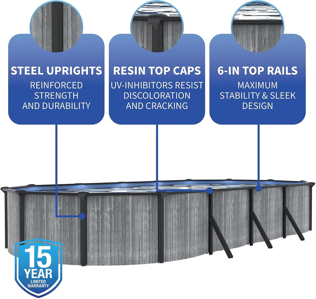 San Pedro 12x24-ft Oval 52-in Deep 6-in Top Rail Above Ground Steel Wall Swimming Pool Package