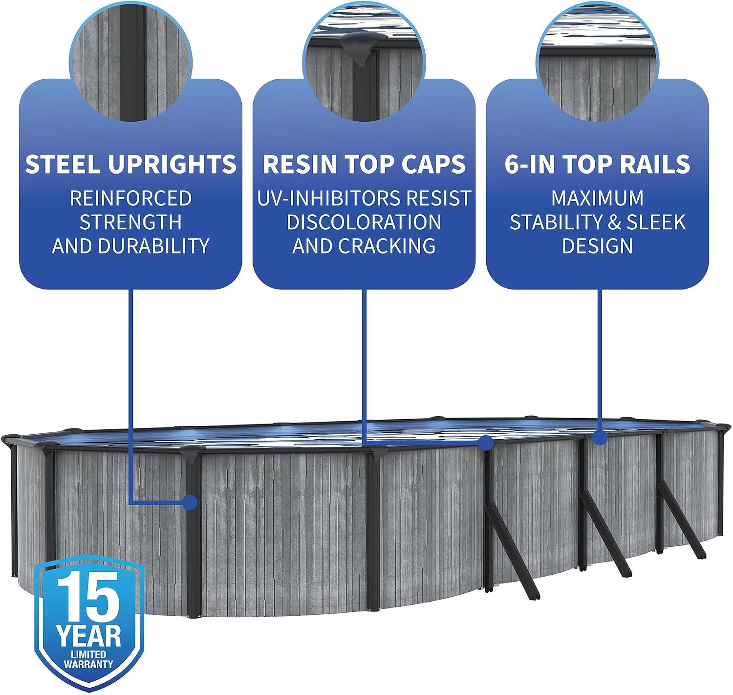 San Pedro 12x24-ft Oval 52-in Deep 6-in Top Rail Above Ground Steel Wall Swimming Pool Package