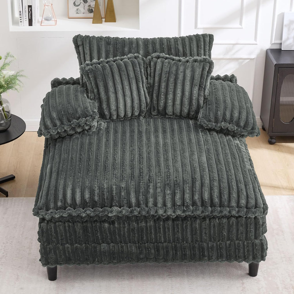 WESTSETLUX 54.8' W Oversized Chaise Lounge Chair Indoor with 5-Position Adjustable Backrest, Plush Sleeper Sofa Bed with Pillows, Upholstered Cloud Couch Chair for Living Room, Study Room, Dark Grey