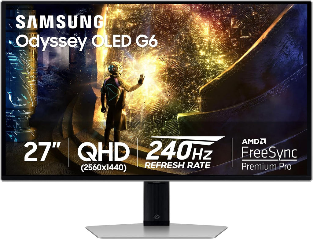 Samsung 27' Odyssey OLED G6 (G61SD) QHD & QD-OLED 240Hz 0.03ms FreeSync Premium Pro Gaming Monitor with Sleek Metal Design, 3 Year Warranty, US, LS27DG610SNXZA