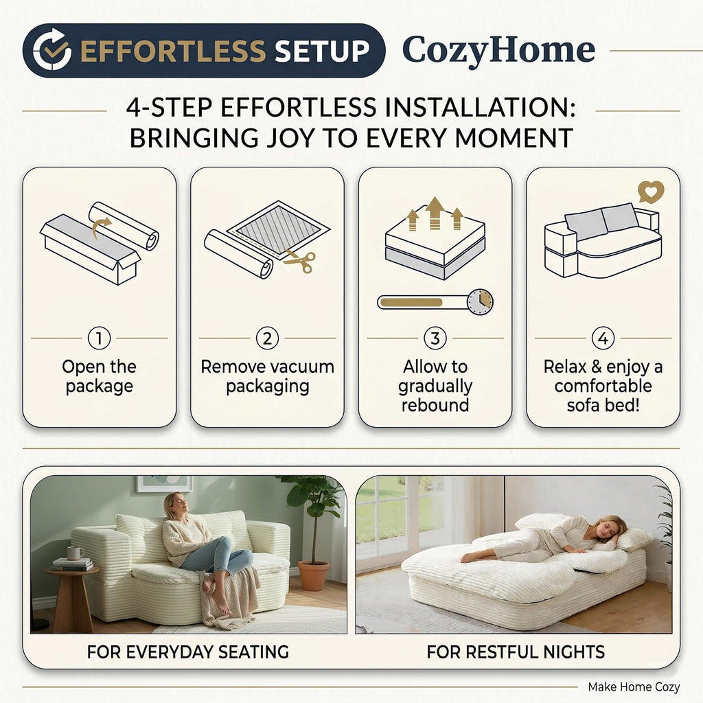 78.7-inch Folding futon Sofa Bed, Full-Size Convertible Sleeper Couch Bed, Memory Sponge Double Sofa with Comfortable Mattress, Suitable for Living Room and Guest Room (beige, 78.7 inches)