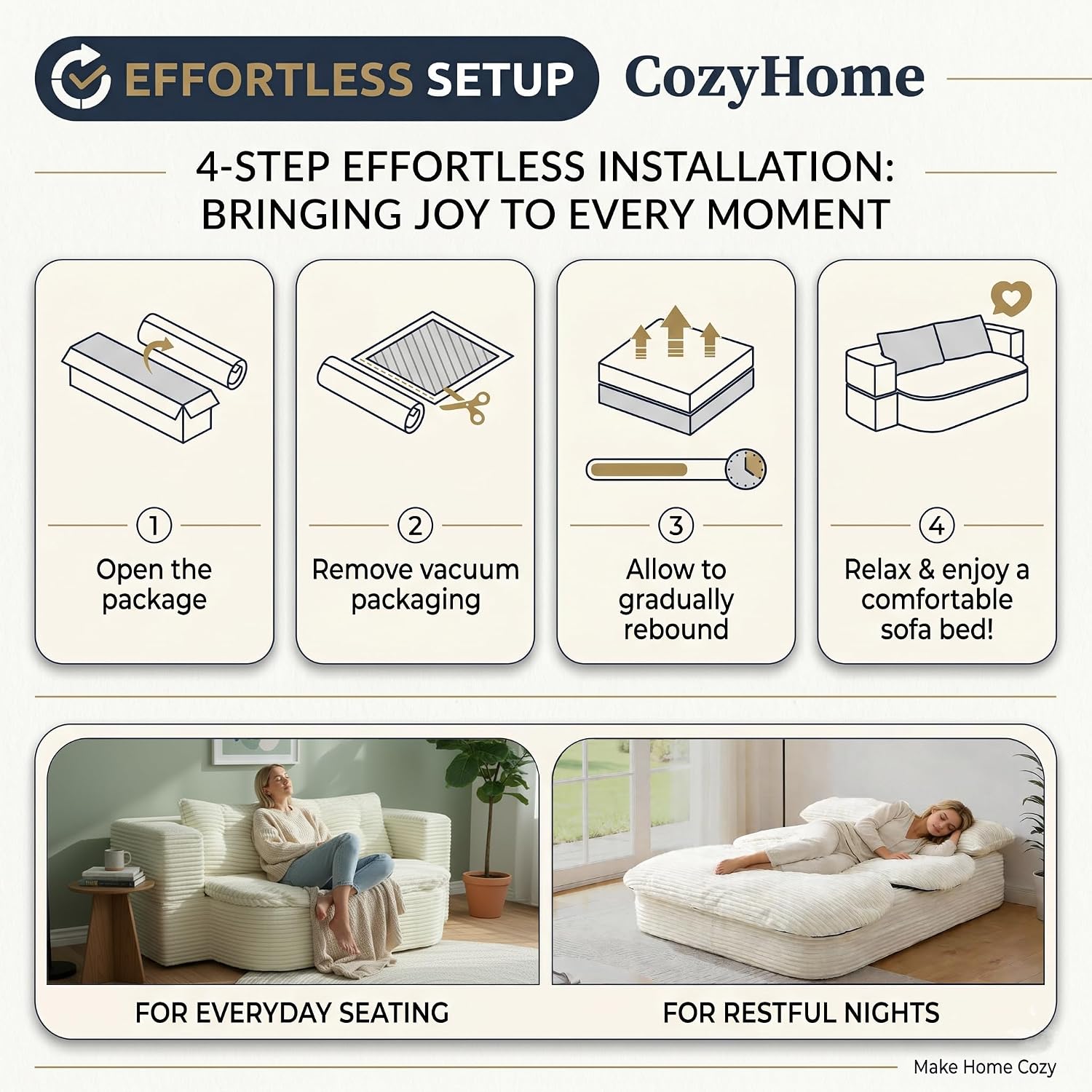 78.7-inch Folding futon Sofa Bed, Full-Size Convertible Sleeper Couch Bed, Memory Sponge Double Sofa with Comfortable Mattress, Suitable for Living Room and Guest Room (beige, 78.7 inches)