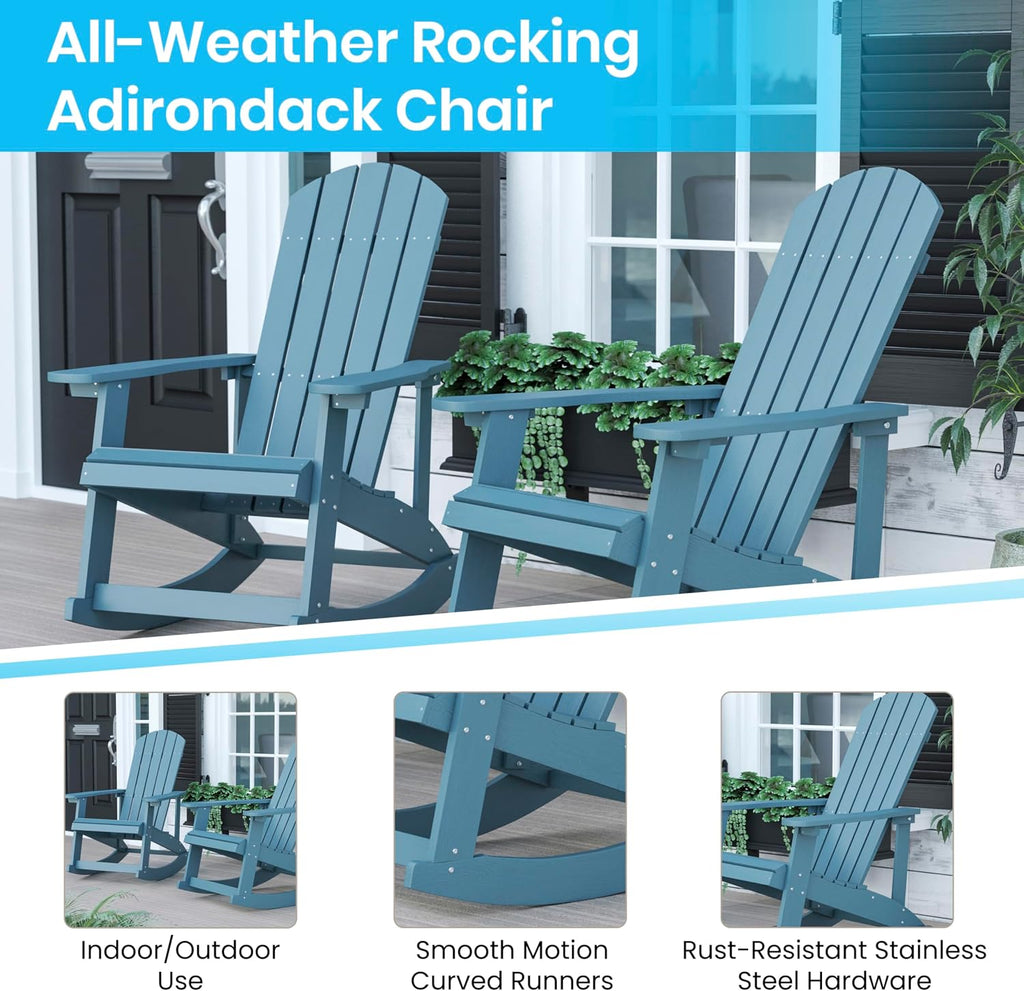 Flash Furniture Savannah Poly Resin Wood Adirondack Rocking Chair - All Weather Sea Foam Polystyrene - Stainless Steel Hardware - Set of 2