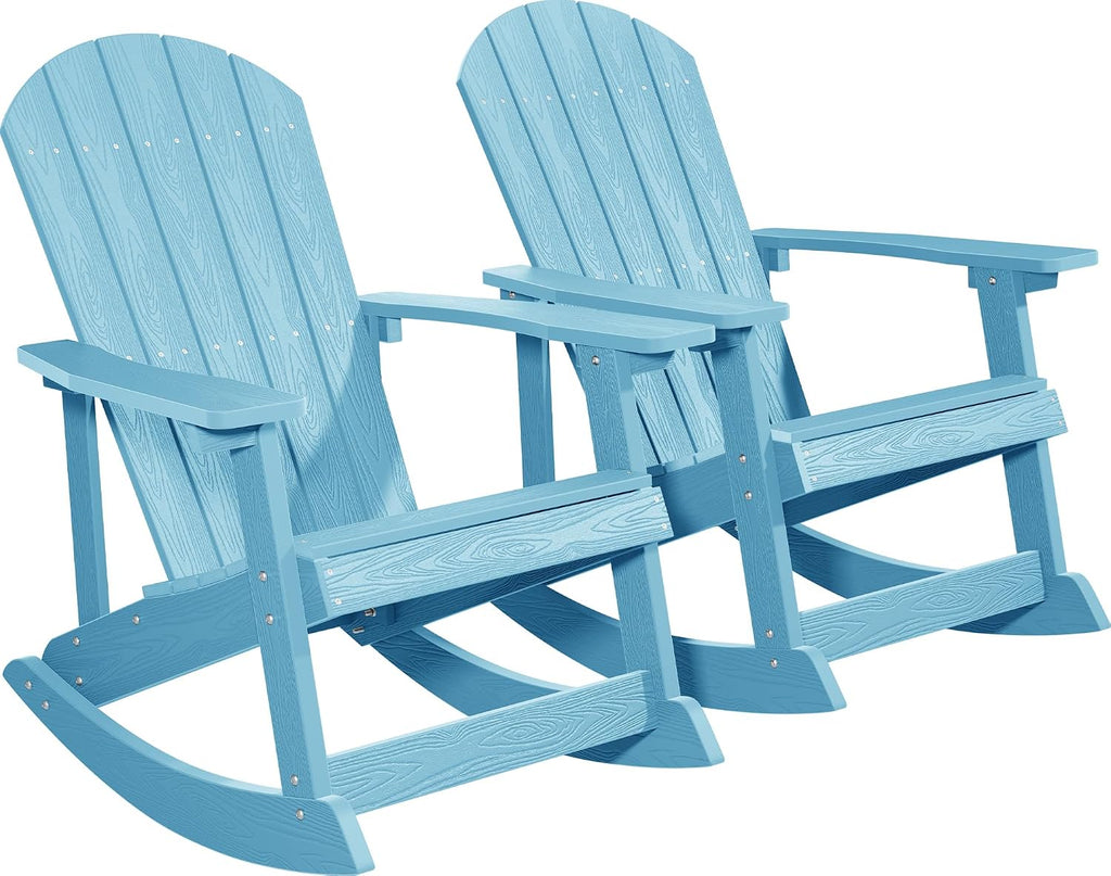 YEFU Outdoor Rocking Chair Set of 2,Adirondack Rocking Chair,Patio Rocker Chair with Wide Back,Oversized Rocker Chair Look Like Real Wood, for Lawn, Porch, Backyard, Indoor and Garden(Blue)