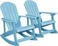 YEFU Outdoor Rocking Chair Set of 2,Adirondack Rocking Chair,Patio Rocker Chair with Wide Back,Oversized Rocker Chair Look Like Real Wood, for Lawn, Porch, Backyard, Indoor and Garden(Blue)