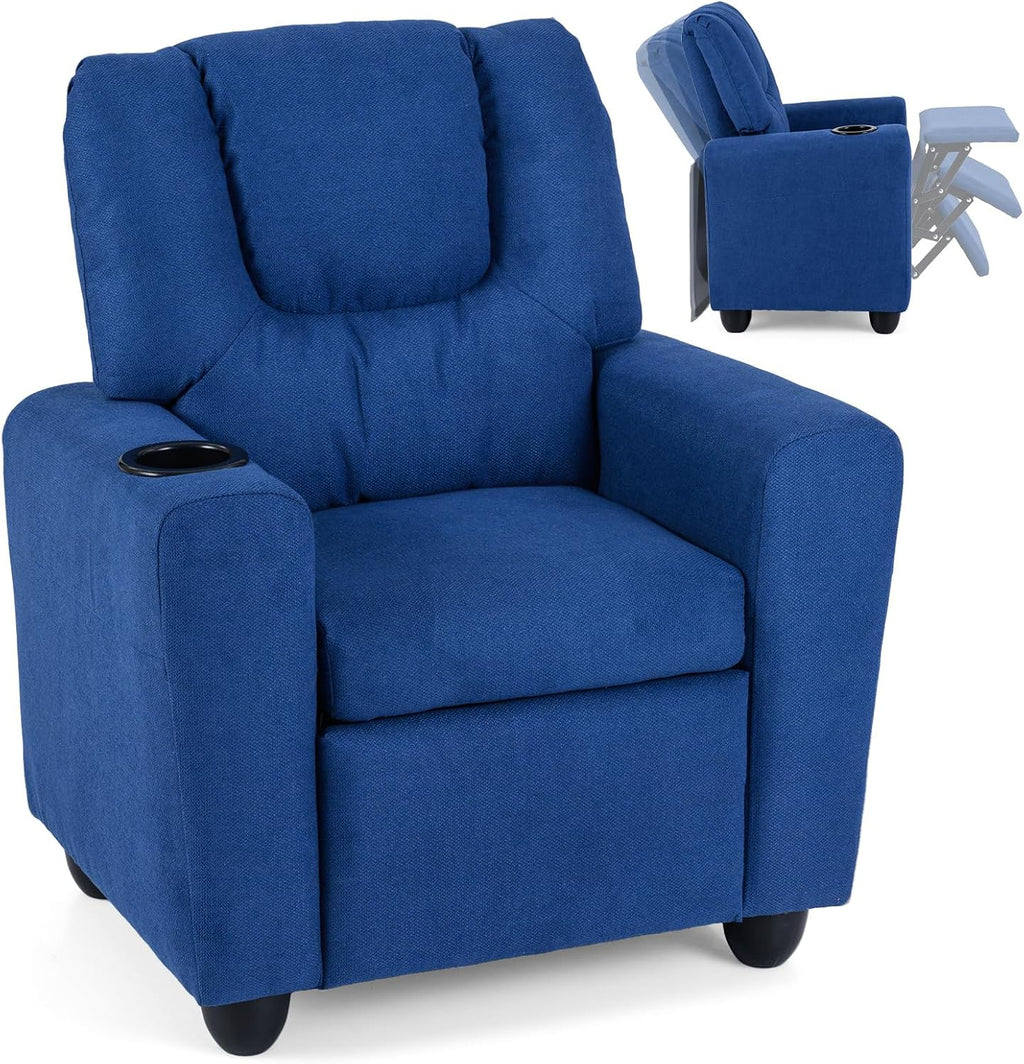 Costzon Kids Recliner Chair with Cup Holder, Toddler Adjustable Lounge Chair w/Footrest for Boys Girls Room, Ergonomic Baby Child Furniture Sofa for Age 3+ Gifts, Kids Mini Recliner up to 150 lbs