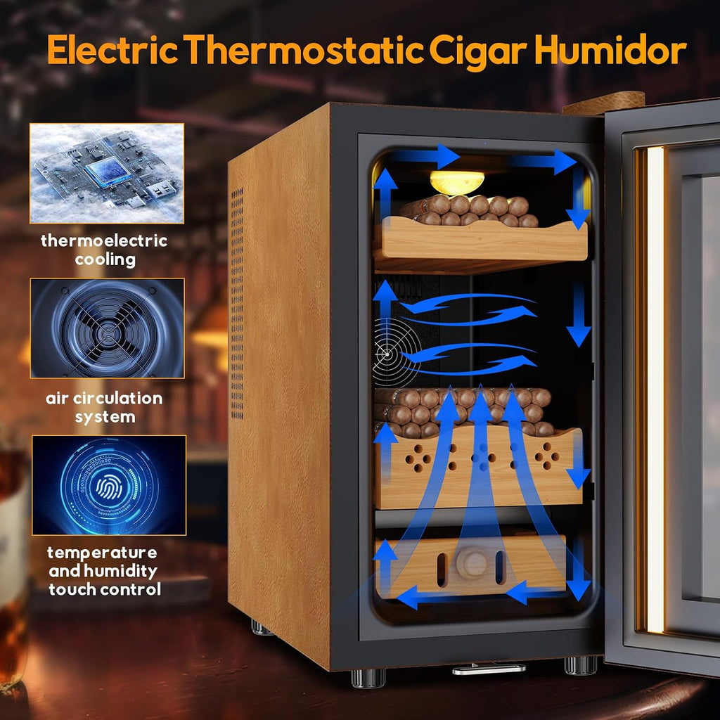 25L Electric Humidor with Upgraded Design, 200 Counts Large Capacity,Thermostatic Electric Cooler Cabinet with Digital LED Screen, Safety Lock,Smart Humidity & Temp Control, Gifts for Men