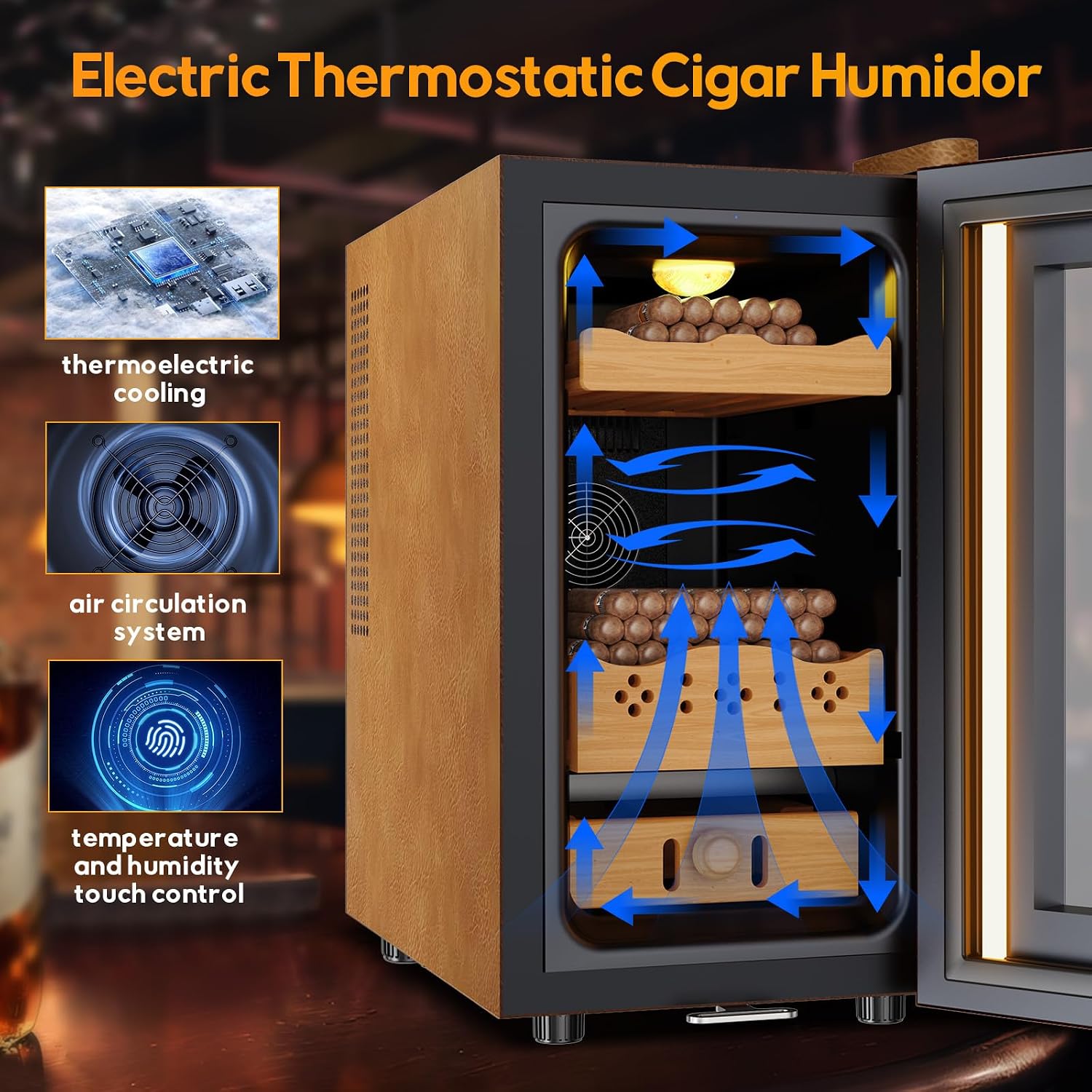 25L Electric Humidor with Upgraded Design, 200 Counts Large Capacity,Thermostatic Electric Cooler Cabinet with Digital LED Screen, Safety Lock,Smart Humidity & Temp Control, Gifts for Men