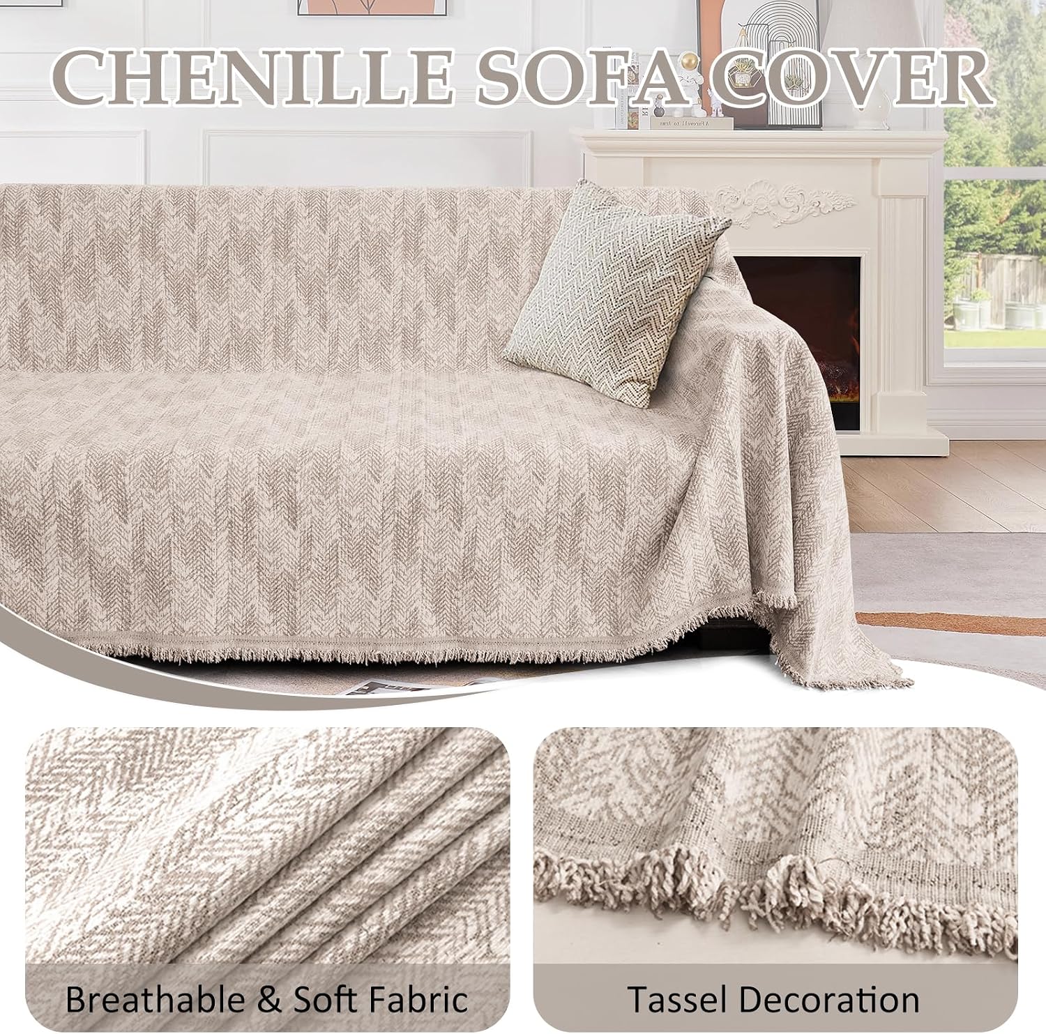 1OO% Waterproof Sectional Couch Covers for Dogs L Shaped Corner Sofa Cover Washable Chenille Sofa Slipcovers Blanket Modern Jacquard Pet Furniture Protector (91'x276', Light Khaki)