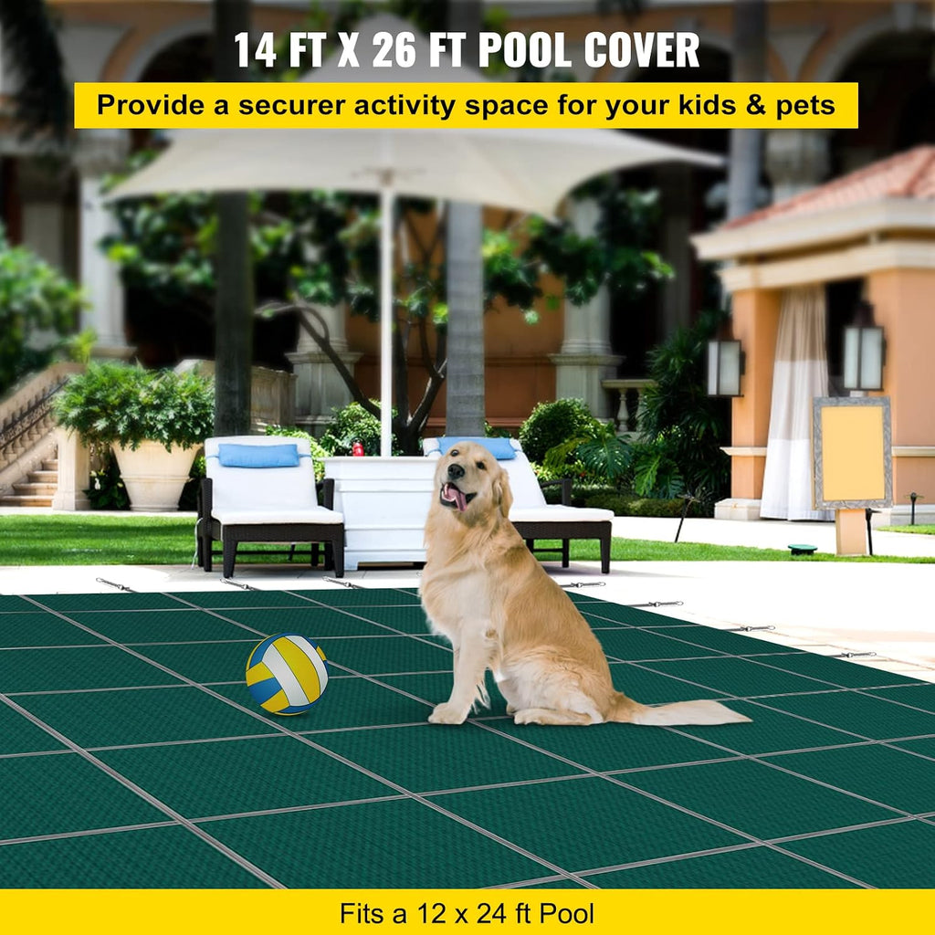VEVOR Pool Safety Cover Fits 12x24ft Rectangle Underground Safety Pool Cover Green Mesh Solid Pool Safety Cover for Swimming Pool Winter Safety Cover