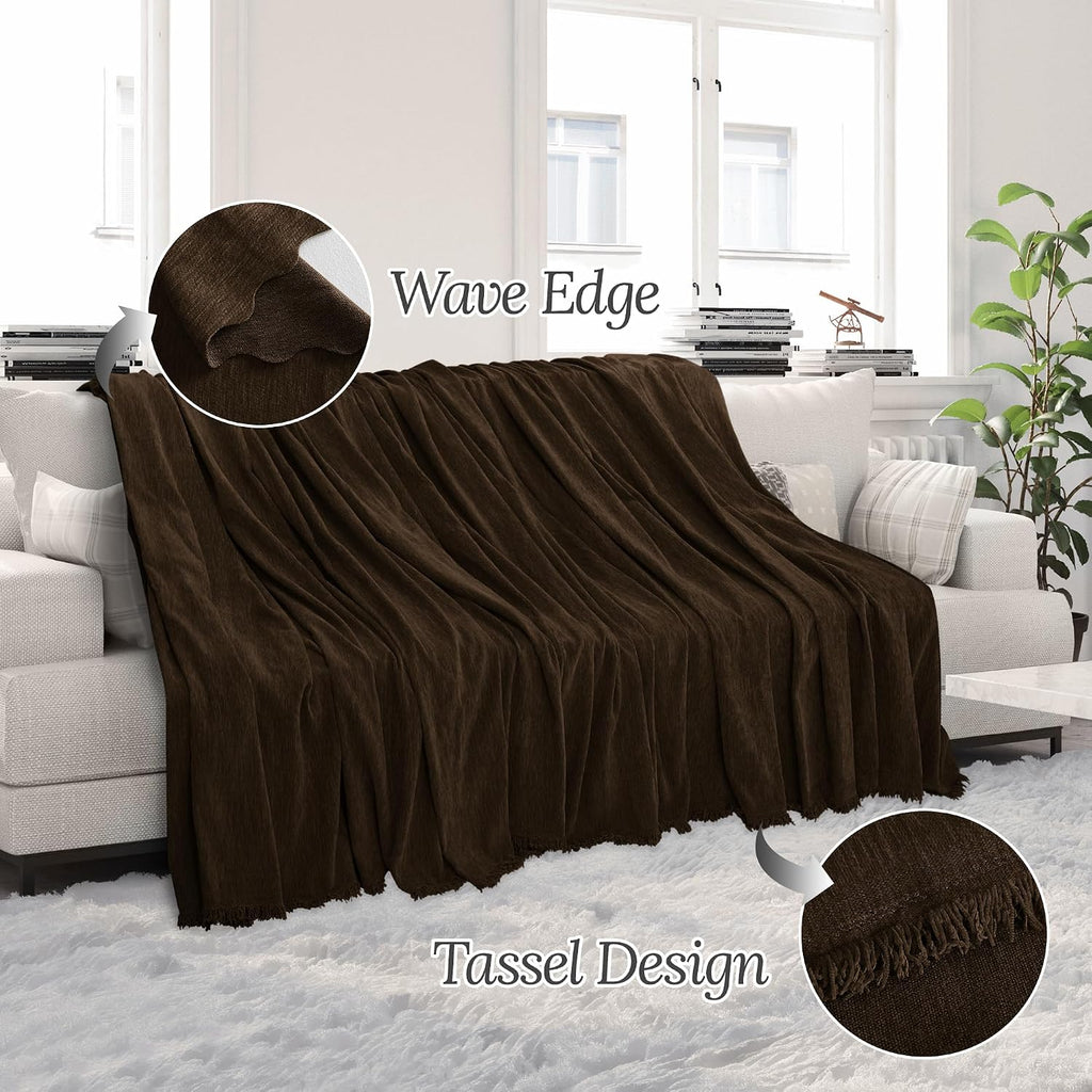 HDCAXKJ Corner Sectional Couch Covers for Dogs L Shape Sofa Cover with Tassel Chenille Super Soft Non Slip U Shaped Couch Cover Blanket Washable Sectional Slipcover Protector (Chocolate, 91x276 inch)