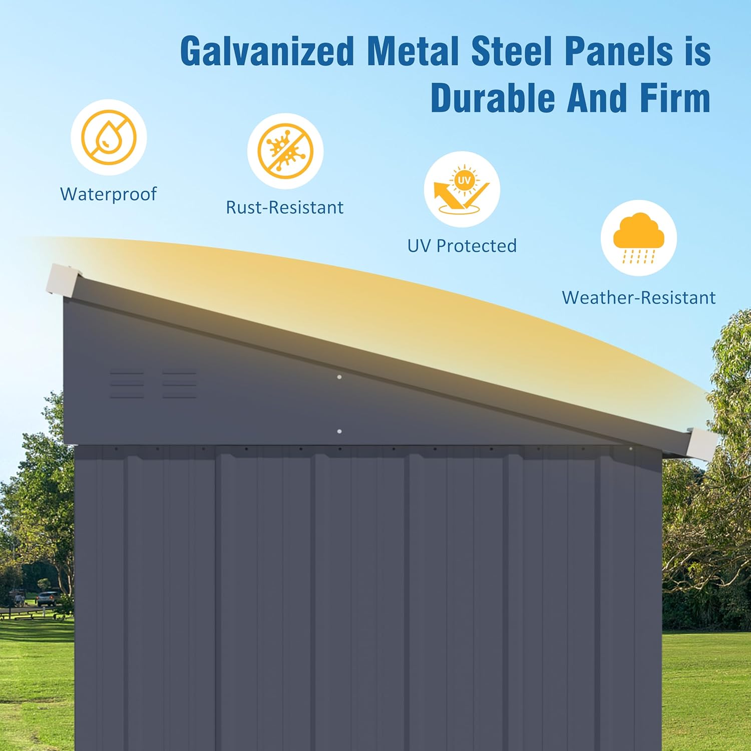 BlueWish 4'x8' Metal Storage Shed, Lean-to Tool Shed with Galvanized Sloped Roof, Small Shed Kit with Built in Vents, Patio Garden Outdoor Storage Shed for Utility Tool Storage