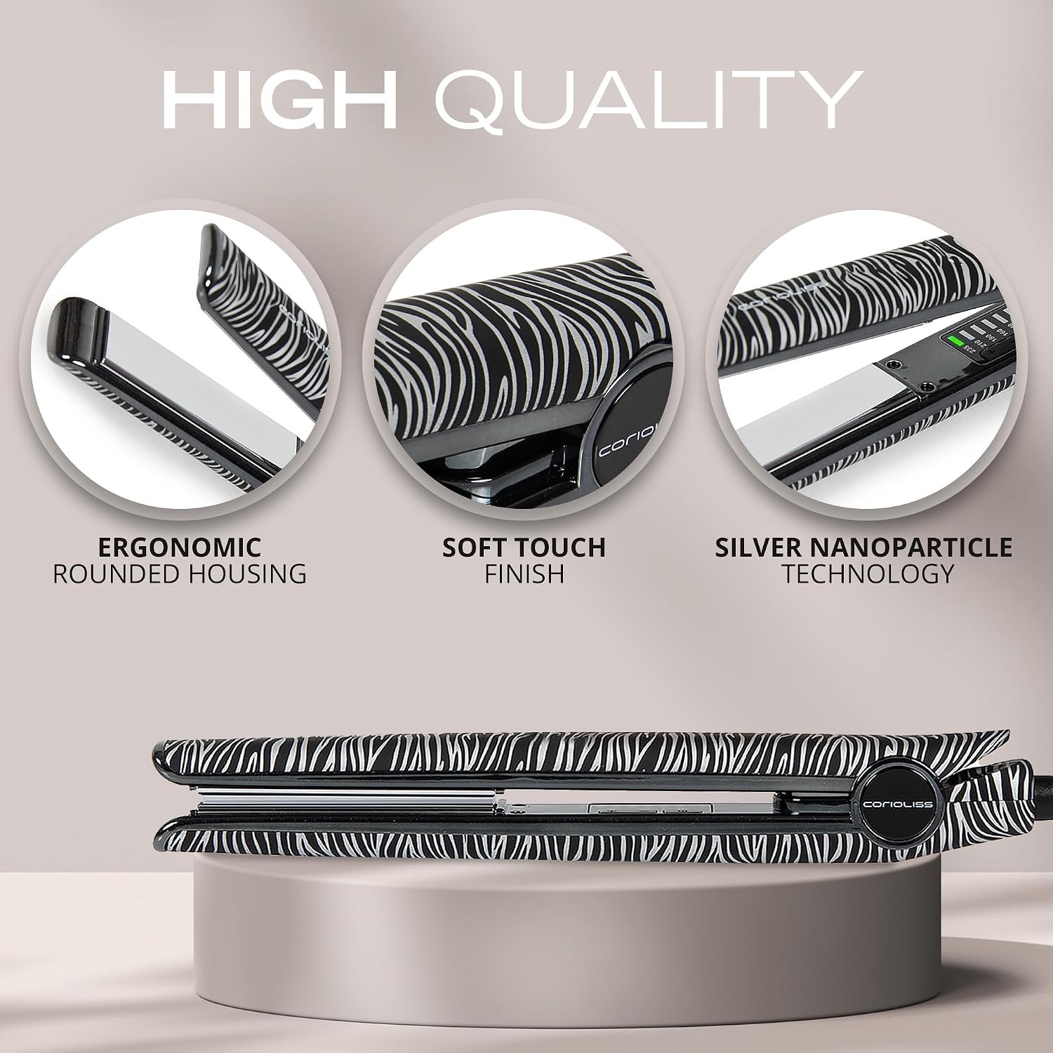 Corioliss C1 Flat Iron Hair Straightener Professional Titanium Plates Temperature Control Travel Case (Zebra Silver)