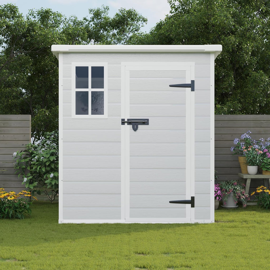 Ball & Cast 6x6 FT Storage Shed, Waterproof Resin Outdoor Tool Cabinet with Floor & Window,Garden House w/Lockable Doors and Vents,for Bicycles,Lawnmowers,Lawn,All Weather Use,Light Grey