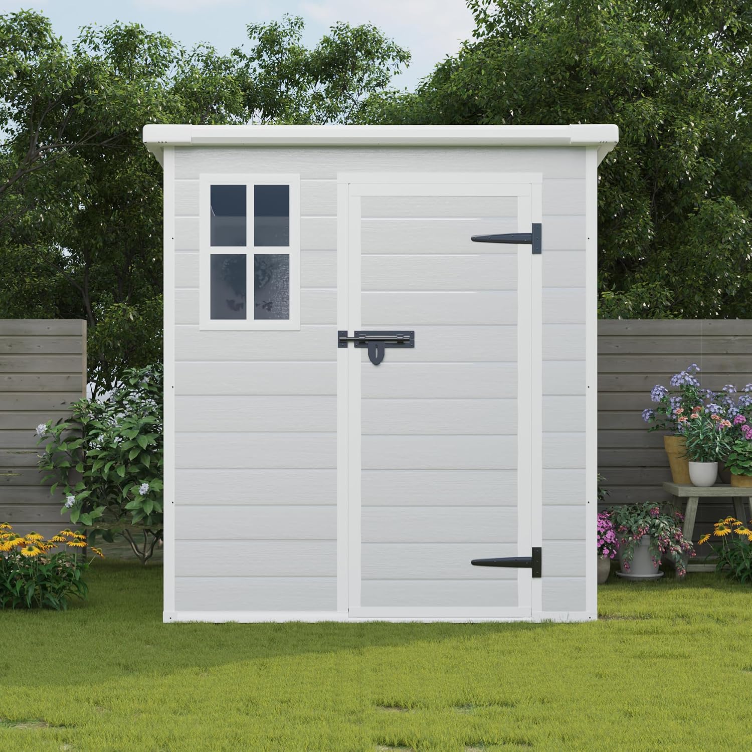 Ball & Cast 6x6 FT Storage Shed, Waterproof Resin Outdoor Tool Cabinet with Floor & Window,Garden House w/Lockable Doors and Vents,for Bicycles,Lawnmowers,Lawn,All Weather Use,Light Grey