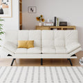 Futon Sofa Bed Convertible Couch, White Faux Leather Sofa Bed with Memory Foam, Adjustable Backrest & Armrests, Multifunctional Small Loveseat Sleeper Sofa for Living Room, Apartment, Office